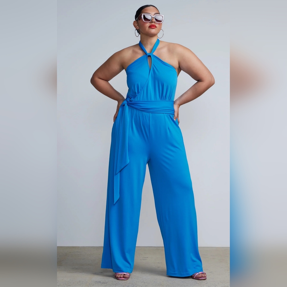 NWT 3X NY&C Plus Halter Neck Jumpsuit~HAWAIIAN OCEAN
